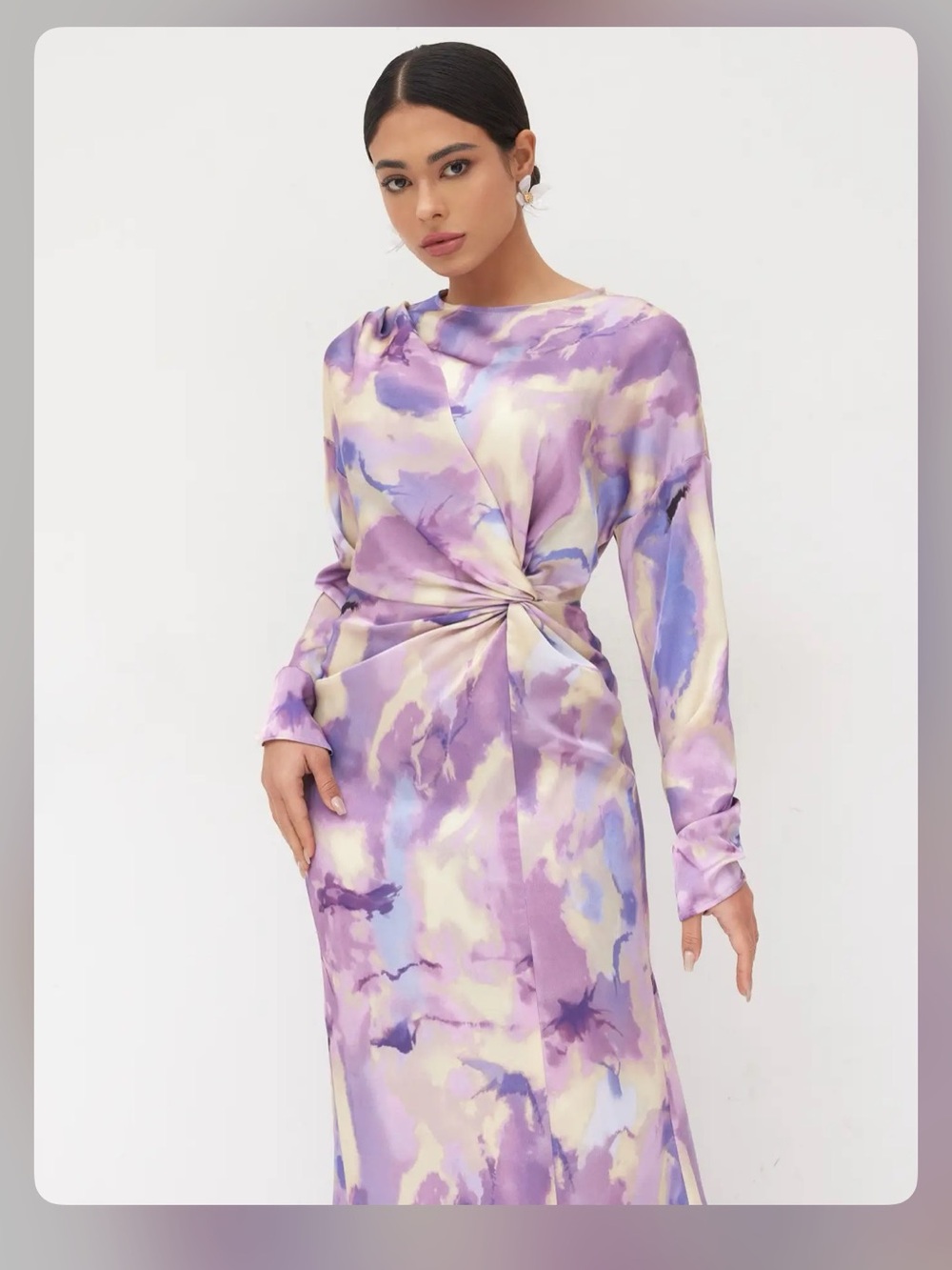Hijab SATIN ROUND NECKLINE ILLUSION PRINT TWIST MAXI DRESS Variety of sizes WC7